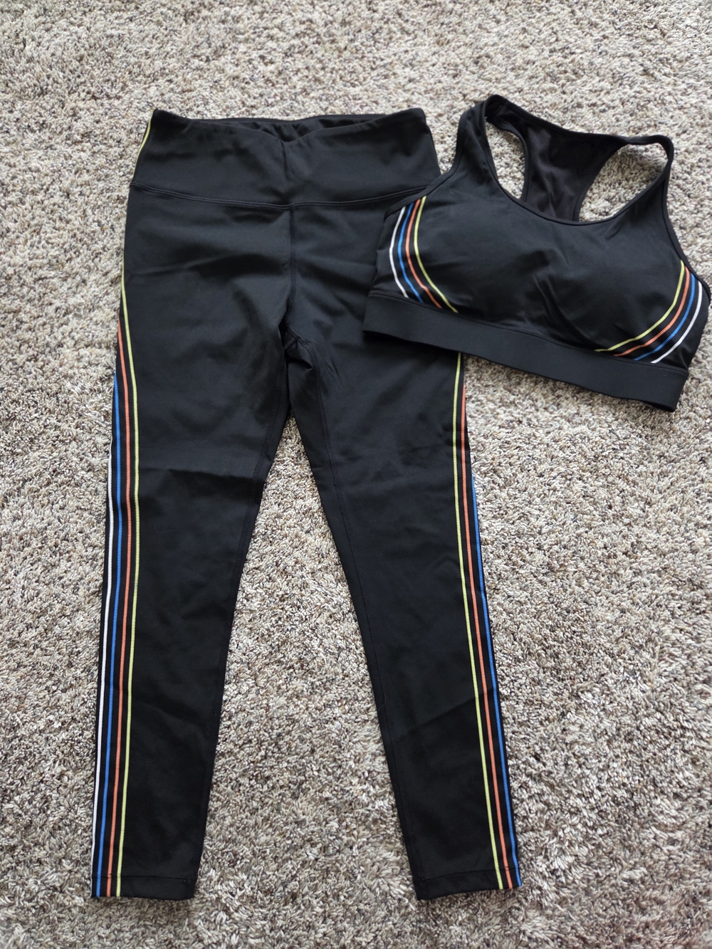 ZYIA Black High-Rise Leggings with Multicolor Side Stripes
